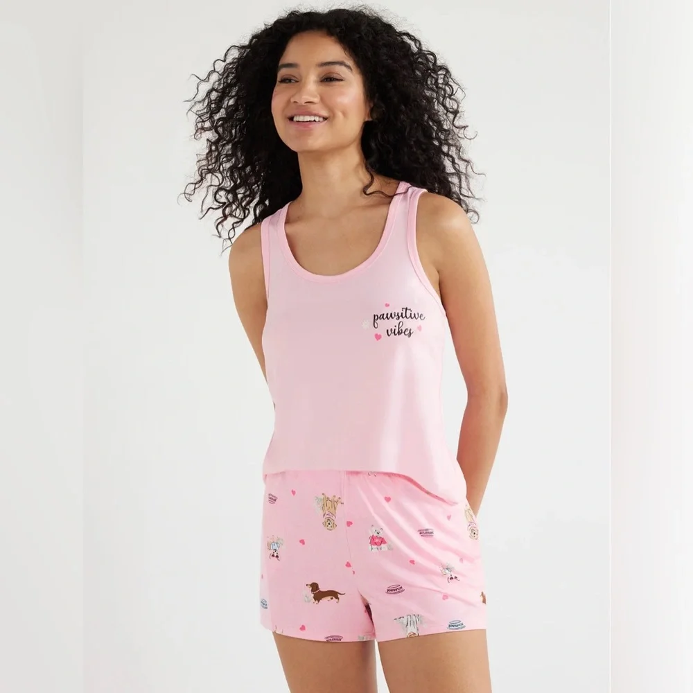 Joyspun Women's Print Tank Top and Shorts Pajama Set, 2-Piece,